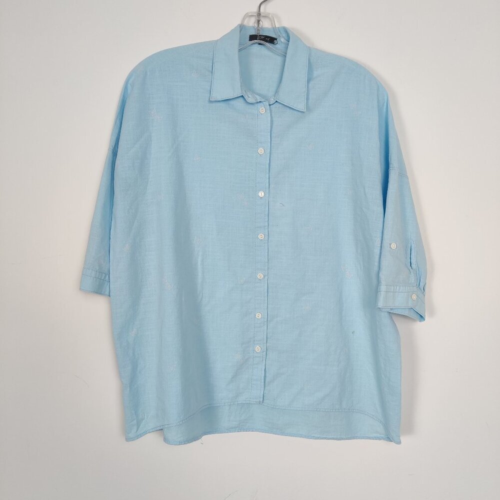 Mavi Women's Button Down Shirt in Blue Butterfly Oversized Size Small Bohemian